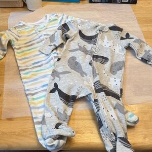 Striped and Whale Print infants One Piece Set, formula stains lighten treatment